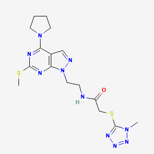 2-[(1-methyl-1H-1,2,3,4-tetrazol-5-yl)sulfanyl]-N-{2-[6-(methylsulfanyl)-4-(pyrrolidin-1-yl)-1H-pyrazolo[3,4-d]pyrimidin-1-yl]ethyl}acetamide