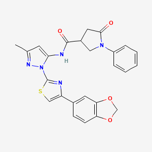 molecular formula C25H21N5O4S B6578302 N-{1-[4-(2H-1,3-benzodioxol-5-yl)-1,3-thiazol-2-yl]-3-methyl-1H-pyrazol-5-yl}-5-oxo-1-phenylpyrrolidine-3-carboxamide CAS No. 1019101-36-0