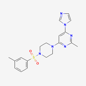 molecular formula C19H22N6O2S B6578748 Pyrimidine, 4-(1H-imidazol-1-yl)-2-methyl-6-[4-[(3-methylphenyl)sulfonyl]-1-piperazinyl]- CAS No. 1172711-66-8
