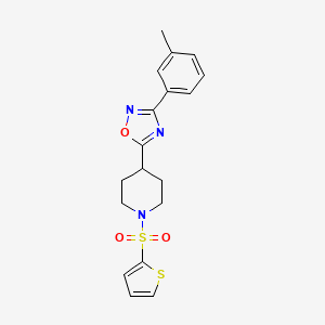 molecular formula C18H19N3O3S2 B6579829 4-[3-(3-methylphenyl)-1,2,4-oxadiazol-5-yl]-1-(thiophene-2-sulfonyl)piperidine CAS No. 946301-23-1