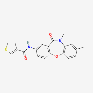 molecular formula C20H16N2O3S B6581516 N-{6,9-dimethyl-10-oxo-2-oxa-9-azatricyclo[9.4.0.0^{3,8}]pentadeca-1(11),3(8),4,6,12,14-hexaen-13-yl}thiophene-3-carboxamide CAS No. 1206985-28-5
