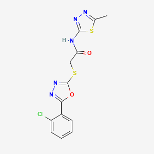 molecular formula C13H10ClN5O2S2 B6582571 2-((5-(2-chlorophenyl)-1,3,4-oxadiazol-2-yl)thio)-N-(5-methyl-1,3,4-thiadiazol-2-yl)acetamide CAS No. 892018-68-7