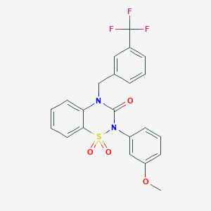 B6582784 2-(3-methoxyphenyl)-4-{[3-(trifluoromethyl)phenyl]methyl}-3,4-dihydro-2H-1lambda6,2,4-benzothiadiazine-1,1,3-trione CAS No. 1030128-70-1