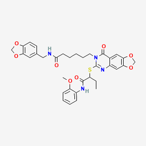 molecular formula C34H36N4O8S B6582797 N-[(2H-1,3-benzodioxol-5-yl)methyl]-6-[6-({1-[(2-methoxyphenyl)carbamoyl]propyl}sulfanyl)-8-oxo-2H,7H,8H-[1,3]dioxolo[4,5-g]quinazolin-7-yl]hexanamide CAS No. 688061-38-3