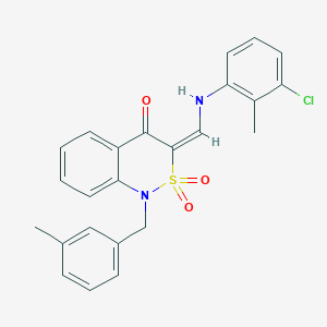 molecular formula C24H21ClN2O3S B6582828 (3E)-3-{[(3-chloro-2-methylphenyl)amino]methylene}-1-(3-methylbenzyl)-1H-2,1-benzothiazin-4(3H)-one 2,2-dioxide CAS No. 892303-01-4