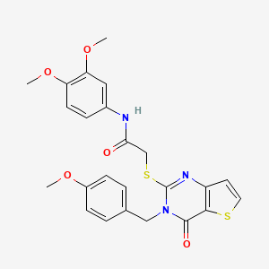 molecular formula C24H23N3O5S2 B6583019 N-(3,4-dimethoxyphenyl)-2-({3-[(4-methoxyphenyl)methyl]-4-oxo-3H,4H-thieno[3,2-d]pyrimidin-2-yl}sulfanyl)acetamide CAS No. 1252924-92-7