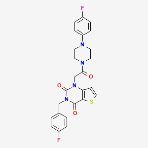 molecular formula C25H22F2N4O3S B6583131 3-[(4-fluorophenyl)methyl]-1-{2-[4-(4-fluorophenyl)piperazin-1-yl]-2-oxoethyl}-1H,2H,3H,4H-thieno[3,2-d]pyrimidine-2,4-dione CAS No. 1252906-60-7