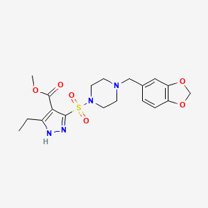 molecular formula C19H24N4O6S B6583589 methyl 5-({4-[(2H-1,3-benzodioxol-5-yl)methyl]piperazin-1-yl}sulfonyl)-3-ethyl-1H-pyrazole-4-carboxylate CAS No. 1239717-07-7