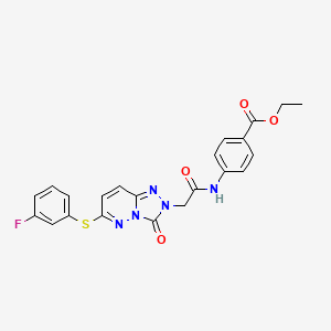 molecular formula C22H18FN5O4S B6583630 ethyl 4-(2-{6-[(3-fluorophenyl)sulfanyl]-3-oxo-2H,3H-[1,2,4]triazolo[4,3-b]pyridazin-2-yl}acetamido)benzoate CAS No. 1115279-58-7