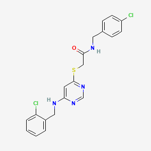molecular formula C20H18Cl2N4OS B6584296 N-[(4-chlorophenyl)methyl]-2-[(6-{[(2-chlorophenyl)methyl]amino}pyrimidin-4-yl)sulfanyl]acetamide CAS No. 1251699-02-1