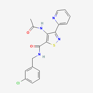 B6584390 N-[(3-chlorophenyl)methyl]-4-acetamido-3-(pyridin-2-yl)-1,2-thiazole-5-carboxamide CAS No. 1251620-68-4