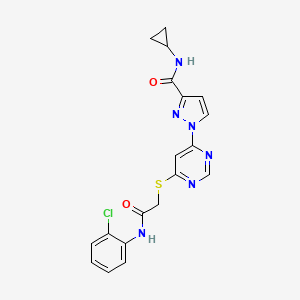 molecular formula C19H17ClN6O2S B6585040 1-(6-((2-((2-chlorophenyl)amino)-2-oxoethyl)thio)pyrimidin-4-yl)-N-cyclopropyl-1H-pyrazole-3-carboxamide CAS No. 1251569-90-0