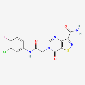 B6585373 6-{[(3-chloro-4-fluorophenyl)carbamoyl]methyl}-7-oxo-6H,7H-[1,2]thiazolo[4,5-d]pyrimidine-3-carboxamide CAS No. 1251563-38-8