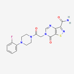 molecular formula C18H17FN6O3S B6585378 Isothiazolo[4,5-d]pyrimidine-3-carboxamide, 6-[2-[4-(2-fluorophenyl)-1-piperazinyl]-2-oxoethyl]-6,7-dihydro-7-oxo- CAS No. 1251687-37-2