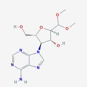 molecular formula C13H19N5O5 B065862 4-(6-Amino-9H-purin-9-YL)-2,5-anhydro-4-deoxy-dimethyl acetal L-mannose CAS No. 171877-93-3