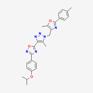 molecular formula C26H26N6O3 B6586928 5-(5-methyl-1-{[5-methyl-2-(4-methylphenyl)-1,3-oxazol-4-yl]methyl}-1H-1,2,3-triazol-4-yl)-3-[4-(propan-2-yloxy)phenyl]-1,2,4-oxadiazole CAS No. 1112440-92-2