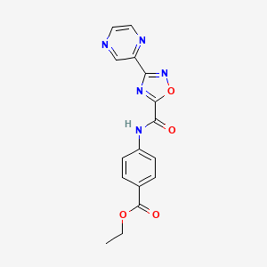molecular formula C16H13N5O4 B6587496 Benzoic acid, 4-[[[3-(2-pyrazinyl)-1,2,4-oxadiazol-5-yl]carbonyl]amino]-, ethyl ester CAS No. 1219914-68-7