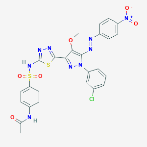 molecular formula C26H20ClN9O6S2 B065923 N-[4-[[5-[1-(3-chlorophenyl)-4-methoxy-5-[(4-nitrophenyl)diazenyl]pyrazol-3-yl]-1,3,4-thiadiazol-2-yl]sulfamoyl]phenyl]acetamide CAS No. 172701-63-2