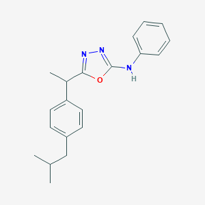 molecular formula C20H23N3O B066004 5-(1-(4-(2-Methylpropyl)phenyl)ethyl)-N-phenyl-1,3,4-oxadiazol-2-amine CAS No. 184706-24-9