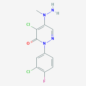molecular formula C11H9Cl2FN4O B066090 5-[Amino(methyl)amino]-4-chloro-2-(3-chloro-4-fluorophenyl)pyridazin-3-one CAS No. 175135-72-5