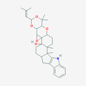 molecular formula C32H41NO5 B066112 1,2,24,24-Tetramethyl-22-(2-methylprop-1-enyl)-18,21,23,26-tetraoxa-4-azaoctacyclo[14.13.0.02,13.03,11.05,10.017,19.017,27.020,25]nonacosa-3(11),5,7,9-tetraen-16-ol CAS No. 164323-42-6