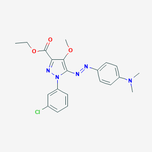 molecular formula C21H22ClN5O3 B066163 Ethyl 1-(3-chlorophenyl)-5-((4-(dimethylamino)phenyl)azo)-4-methoxy-1H-pyrazole-3-carboxylate CAS No. 172701-49-4