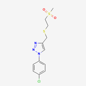 molecular formula C12H14ClN3O2S2 B6620306 1-(4-Chlorophenyl)-4-(2-methylsulfonylethylsulfanylmethyl)triazole 