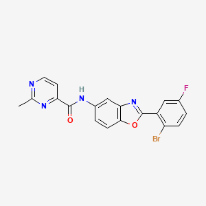 molecular formula C19H12BrFN4O2 B6620331 N-[2-(2-bromo-5-fluorophenyl)-1,3-benzoxazol-5-yl]-2-methylpyrimidine-4-carboxamide 