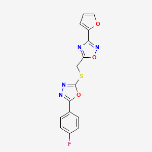 molecular formula C15H9FN4O3S B6620367 2-(4-Fluorophenyl)-5-[[3-(furan-2-yl)-1,2,4-oxadiazol-5-yl]methylsulfanyl]-1,3,4-oxadiazole 