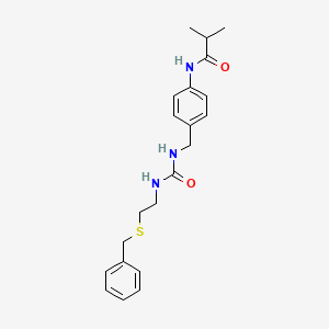 molecular formula C21H27N3O2S B6620385 N-[4-[(2-benzylsulfanylethylcarbamoylamino)methyl]phenyl]-2-methylpropanamide 