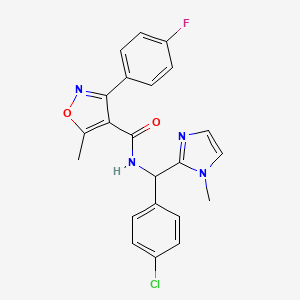 molecular formula C22H18ClFN4O2 B6620434 N-[(4-chlorophenyl)-(1-methylimidazol-2-yl)methyl]-3-(4-fluorophenyl)-5-methyl-1,2-oxazole-4-carboxamide 