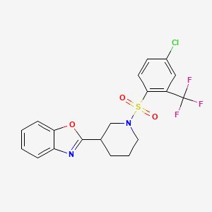 molecular formula C19H16ClF3N2O3S B6620453 2-[1-[4-Chloro-2-(trifluoromethyl)phenyl]sulfonylpiperidin-3-yl]-1,3-benzoxazole 