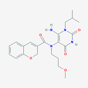 molecular formula C22H28N4O5 B6621167 N-[6-amino-1-(2-methylpropyl)-2,4-dioxopyrimidin-5-yl]-N-(3-methoxypropyl)-2H-chromene-3-carboxamide 