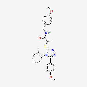molecular formula C27H34N4O3S B6621757 N-[(4-methoxyphenyl)methyl]-2-[[5-(4-methoxyphenyl)-4-(2-methylcyclohexyl)-1,2,4-triazol-3-yl]sulfanyl]propanamide 