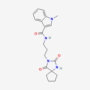 molecular formula C20H24N4O3 B6622031 N-[3-(2,4-dioxo-1,3-diazaspiro[4.4]nonan-3-yl)propyl]-1-methylindole-3-carboxamide 