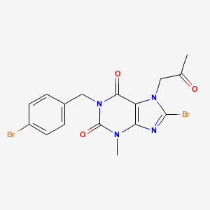molecular formula C16H14Br2N4O3 B6622189 8-bromo-1-[(4-bromophenyl)methyl]-3-methyl-7-(2-oxopropyl)-2,3,6,7-tetrahydro-1H-purine-2,6-dione 