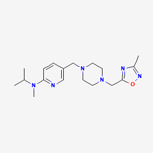 molecular formula C18H28N6O B6622456 N-methyl-5-[[4-[(3-methyl-1,2,4-oxadiazol-5-yl)methyl]piperazin-1-yl]methyl]-N-propan-2-ylpyridin-2-amine 