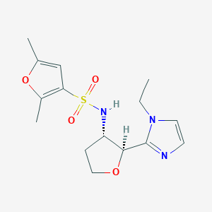 molecular formula C15H21N3O4S B6622686 N-[(2S,3S)-2-(1-ethylimidazol-2-yl)oxolan-3-yl]-2,5-dimethylfuran-3-sulfonamide 