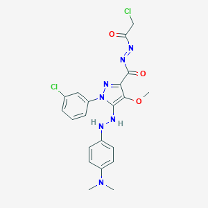 molecular formula C21H21Cl2N7O3 B066268 N-(2-chloroacetyl)imino-1-(3-chlorophenyl)-5-[2-[4-(dimethylamino)phenyl]hydrazinyl]-4-methoxypyrazole-3-carboxamide CAS No. 172701-64-3