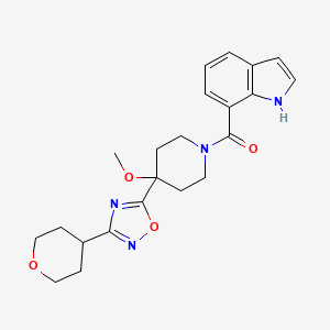 molecular formula C22H26N4O4 B6627108 1H-indol-7-yl-[4-methoxy-4-[3-(oxan-4-yl)-1,2,4-oxadiazol-5-yl]piperidin-1-yl]methanone 