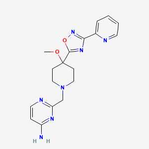 molecular formula C18H21N7O2 B6627211 2-[[4-Methoxy-4-(3-pyridin-2-yl-1,2,4-oxadiazol-5-yl)piperidin-1-yl]methyl]pyrimidin-4-amine 