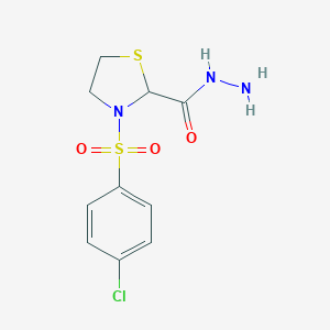 molecular formula C10H12ClN3O3S2 B066299 3-[(4-Chlorophenyl)sulfonyl]-1,3-thiazolane-2-carbohydrazide CAS No. 175203-14-2