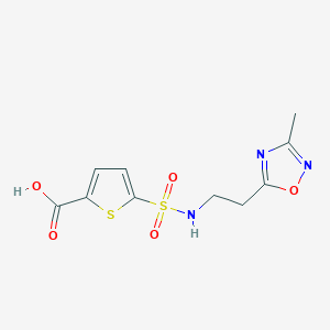 molecular formula C10H11N3O5S2 B6633635 5-[2-(3-Methyl-1,2,4-oxadiazol-5-yl)ethylsulfamoyl]thiophene-2-carboxylic acid 
