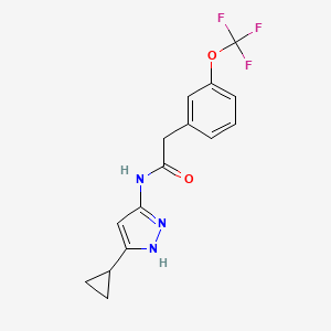 molecular formula C15H14F3N3O2 B6641288 N-(5-cyclopropyl-1H-pyrazol-3-yl)-2-[3-(trifluoromethoxy)phenyl]acetamide 
