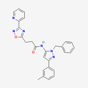 molecular formula C27H24N6O2 B6642923 N-[2-benzyl-5-(3-methylphenyl)pyrazol-3-yl]-3-(3-pyridin-2-yl-1,2,4-oxadiazol-5-yl)propanamide 