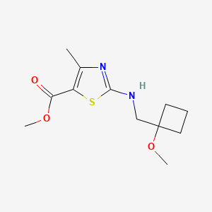 molecular formula C12H18N2O3S B6645054 Methyl 2-[(1-methoxycyclobutyl)methylamino]-4-methyl-1,3-thiazole-5-carboxylate 