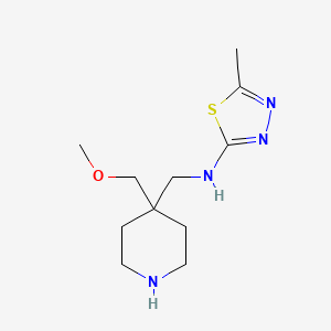 molecular formula C11H20N4OS B6645192 N-[[4-(methoxymethyl)piperidin-4-yl]methyl]-5-methyl-1,3,4-thiadiazol-2-amine 