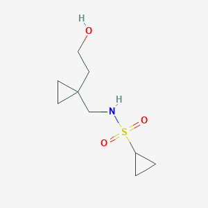 molecular formula C9H17NO3S B6645635 N-[[1-(2-hydroxyethyl)cyclopropyl]methyl]cyclopropanesulfonamide 