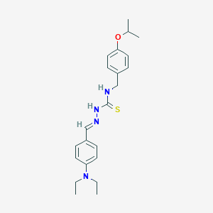 molecular formula C22H30N4OS B066484 Hydrazinecarbothioamide, 2-((4-(diethylamino)phenyl)methylene)-N-((4-(1-methylethoxy)phenyl)methyl)- CAS No. 186453-62-3