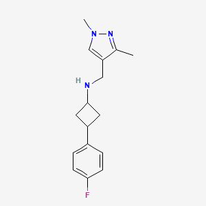 molecular formula C16H20FN3 B6648458 N-[(1,3-dimethylpyrazol-4-yl)methyl]-3-(4-fluorophenyl)cyclobutan-1-amine 
